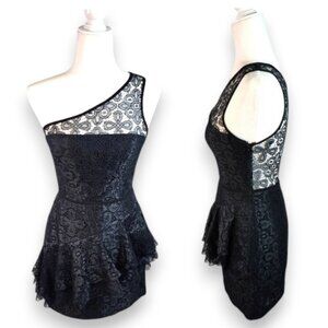 Jill Stuart One-Shoulder Lace Peplum Mini Dress Black Size 8